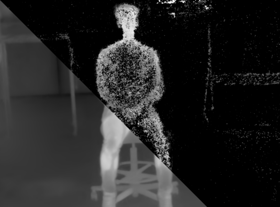 Enlarged view: Thermal radiation data of an occupant represented as a 3D point cloud